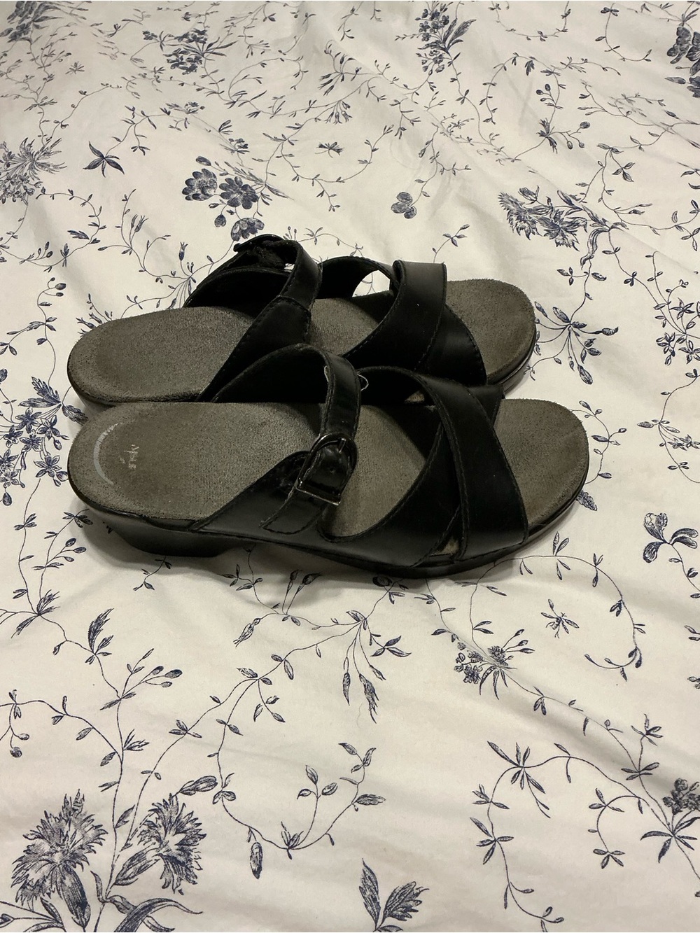 Dansko Black Leather Slide Sandals with Buckle Strap